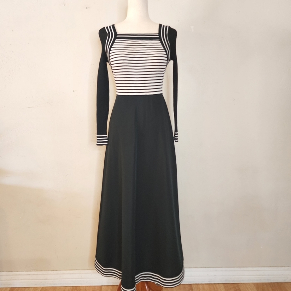 Vintage 70's Mod Black and White Maxi Dress by Destinations at Bonwit Teller - Picture 10 of 13